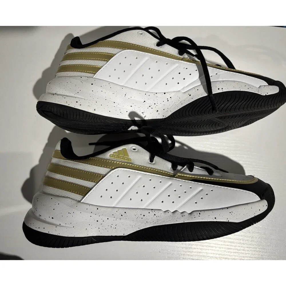 Mens ADIDAS FRONT COURT White Gold LEATHER Basketball Shoes Sz 9.5